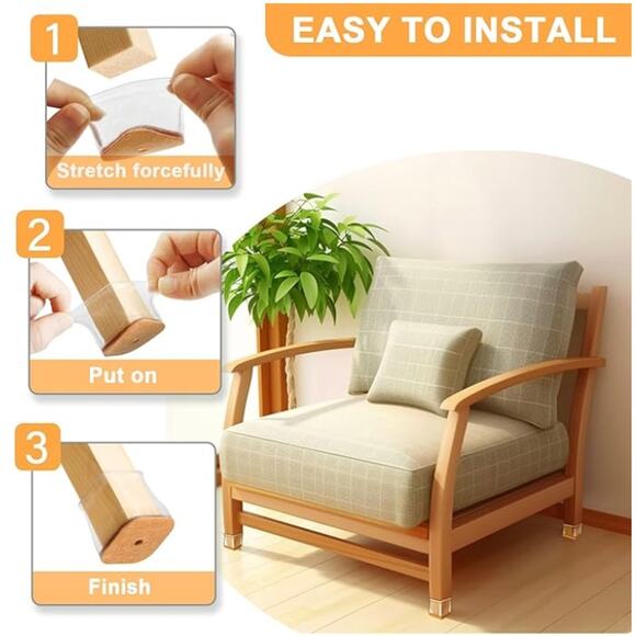 20 Pcs Silicone Chair Leg Protectors for Hardwood Floors- Square, Clear - Picture 3 of 5
